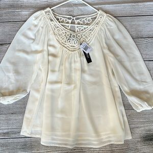 NWT Context Lord & Taylor Tunic Ivory Cream Boho Blouse Size XS